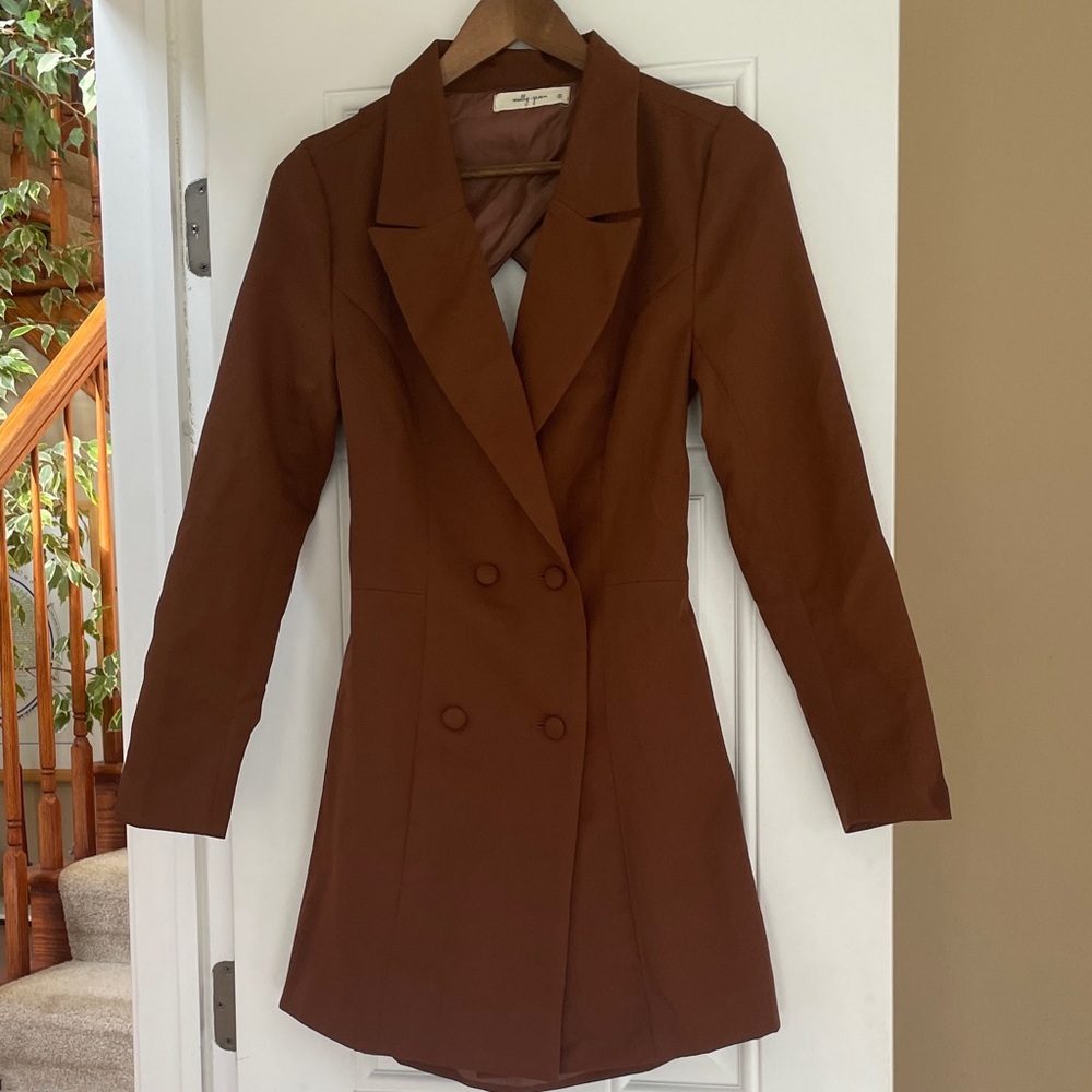 Molly Green Brown Double-Breasted Long Sleeve Dress with cutout back